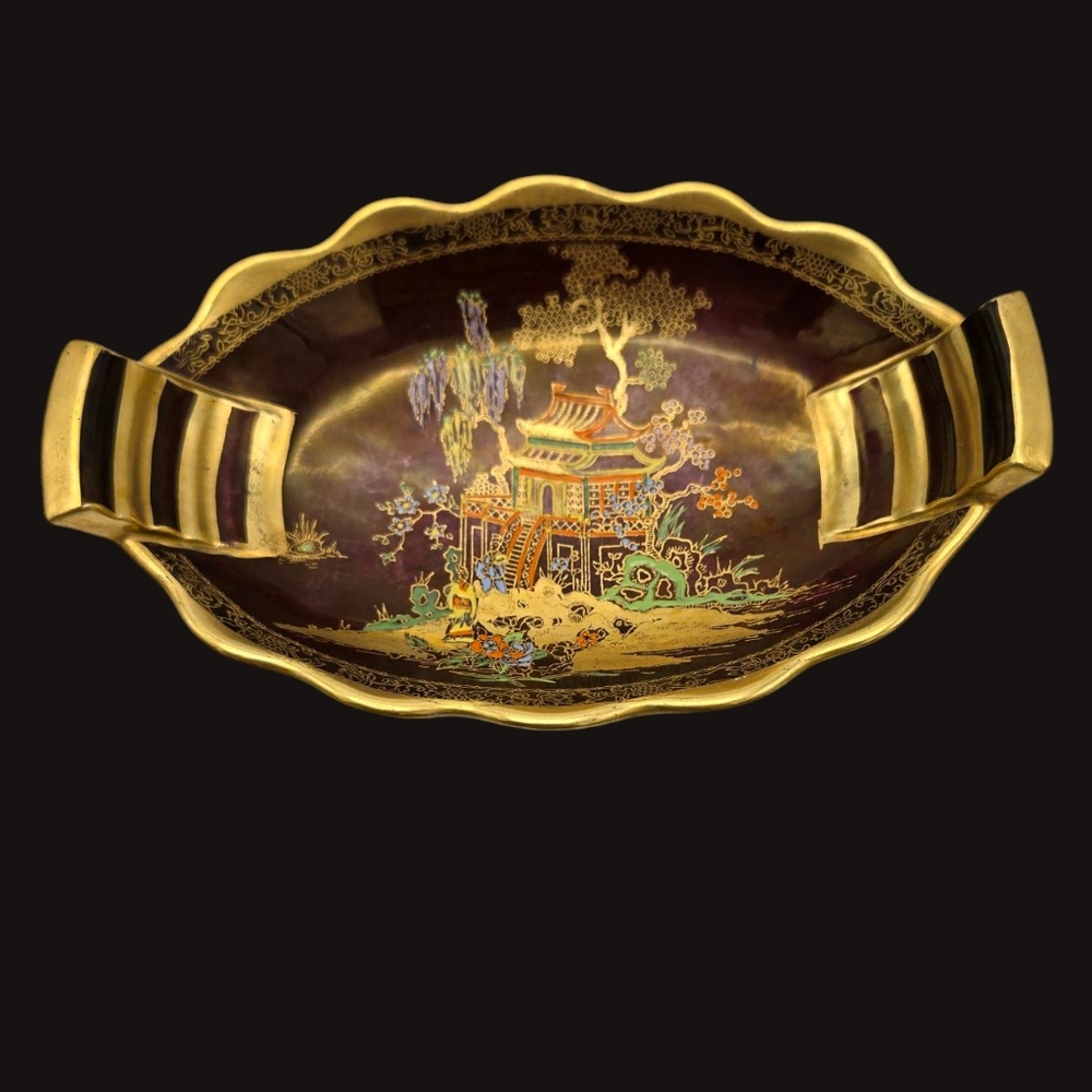 MCM Vintage Carlton Ware Rouge Royale Bowl Mikado Pagoda Hand Painted Porcelain